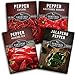 Photo Survival Garden Seeds Pepper Collection Seed Vault - Non-GMO Heirloom Vegetable Seeds for Planting - Sweet and Hot Pepper - Jalapeño, Cayenne, California Wonder, Marconi Red Peppers