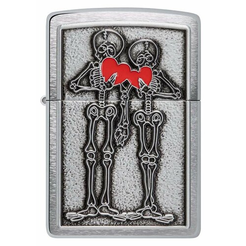 Оригинальная бензиновая зажигалка ZIPPO Classic 48688 Couple Love с покрытием Brushed Chrome - Влюбленная пара фотография