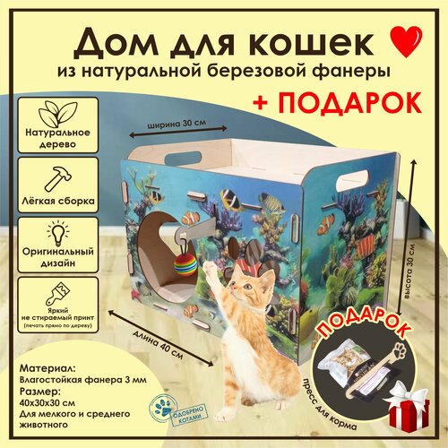 Домик для кошек Мини / Деревянный домик для кота / Лежак для кошек / Лежанка для кошки. из фанеры / Домик для животных из дерева фотография