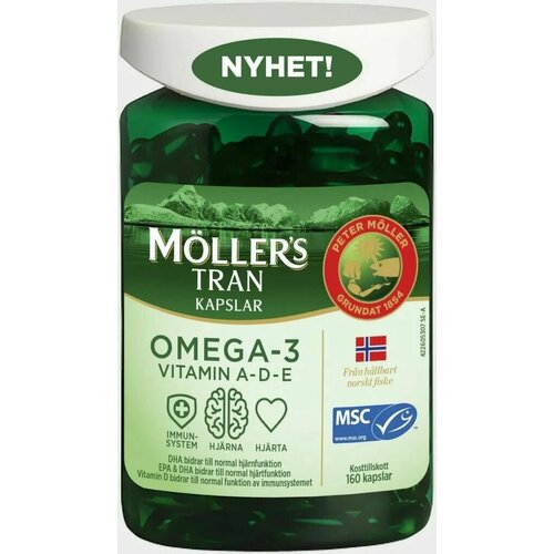 Omega-3 MOLLER TRAN 160 шт. Омега-3 с витаминами A- D- E 160 шт. Новегия. фотография