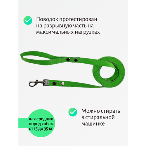 Поводок Хвостатыч для собак нейлоновый классический 1.5 м х 20 мм (Салатовый) фотография