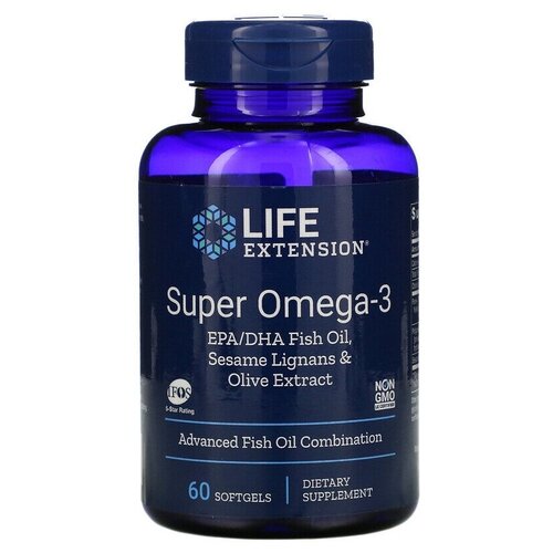 Капсулы Life Extension Super Omega 3 Epa/Dha Fish oil с лигнанами кунжута и экстрактом оливы, 160 г, 60 шт. фотография