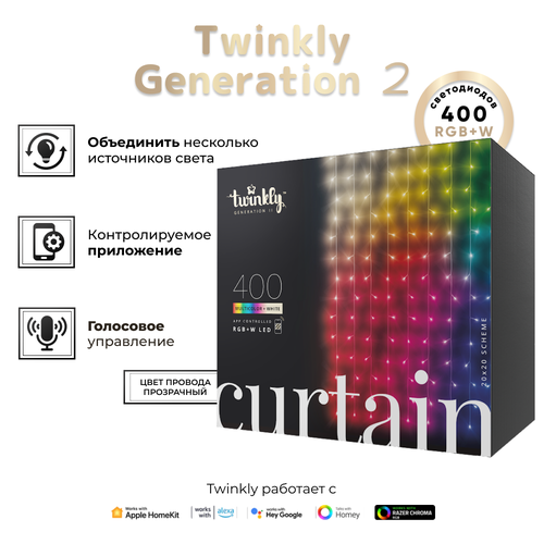 Электрогирлянда штора Twinkly Curtain 400 шт. RGB + W + BT + Wi-Fi 3 м x 2,1 м (TWW400SPP-TEU) фотография