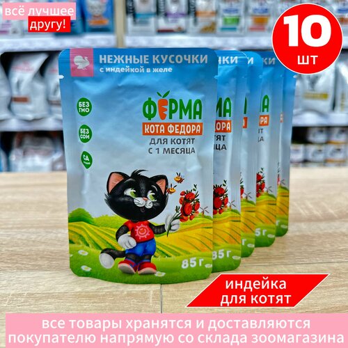 Корм влажный Мнямс Ферма кота Федора для котят с Индейкой пауч 10 шт по 85 г фотография