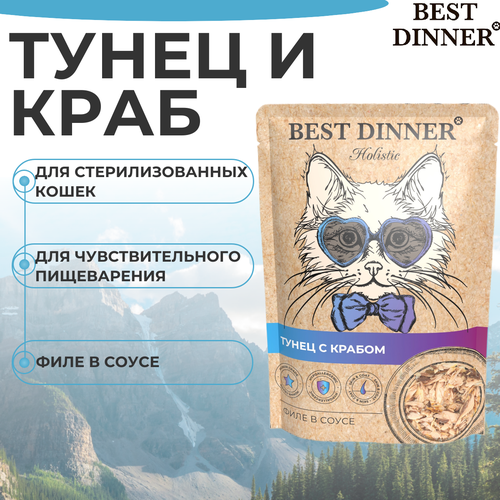 Паучи Best Dinner Holistic Бест Диннер Тунец с крабом филе в соусе, пауч, 70г фотография