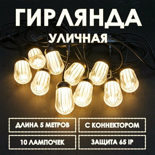 Гирлянда светодиодная уличная FUNRAY Лампочки 5М, 60LED, теплый белый / IP65 фотография