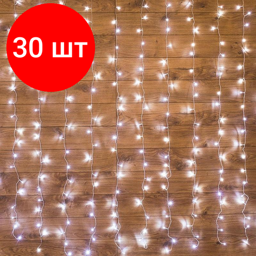 Комплект 30 штук, Гирлянда светодиодная Дождь 1.5x1 м, 96 LED, мерцание, Белый, 235-025 фотография