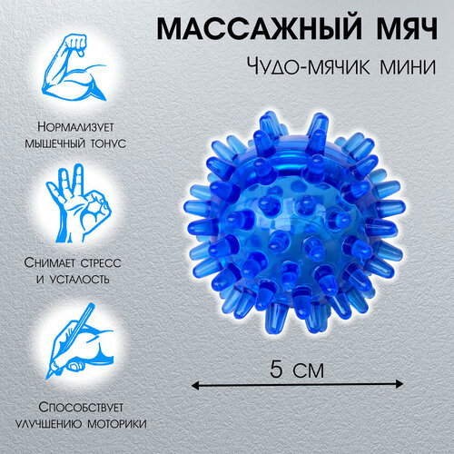 Массажный мячик для массажа тела, рук и ног Чудо мячик мини синий фотография