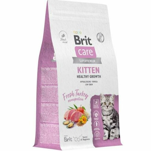 Brit Сухой корм Care Cat Kitten Healthy Growth с индейкой для котят, беременных и кормящих кошек, 7кг фотография