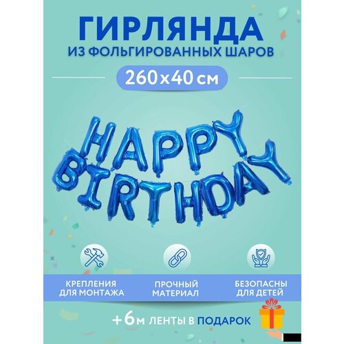 Набор фольгированных воздушных шаров буквы для фотозоны Happy Birthday С днем рождения синий фотография