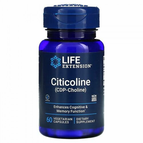 Life Extension, Citicoline, капсулы с CDP-холином, 250 мг, 60 растительных капсул фотография