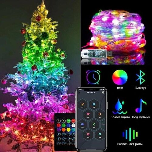 Умная светодиодная гирлянда RaslGoodS RGB 10 м, 100 LED фотография