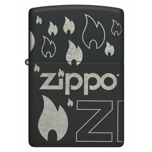 Оригинальная бензиновая зажигалка ZIPPO Classic 48908 с покрытием Black Matte - логотип ZIPPO фотография