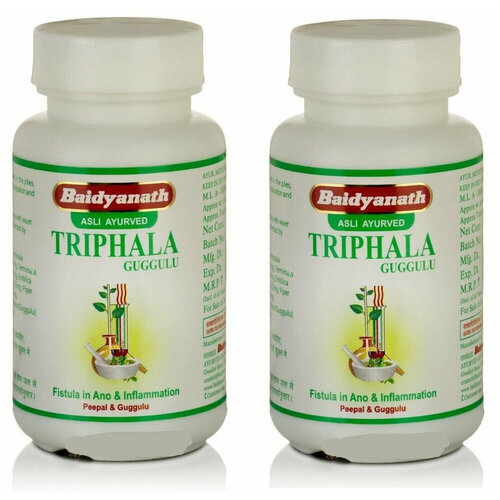 Таблетки Трифала Гуггул Байдьянатх (Triphala Guggulu Baidyanath) для очищения от токсинов, снижения холестерина, детокс, 2х80 шт. фотография