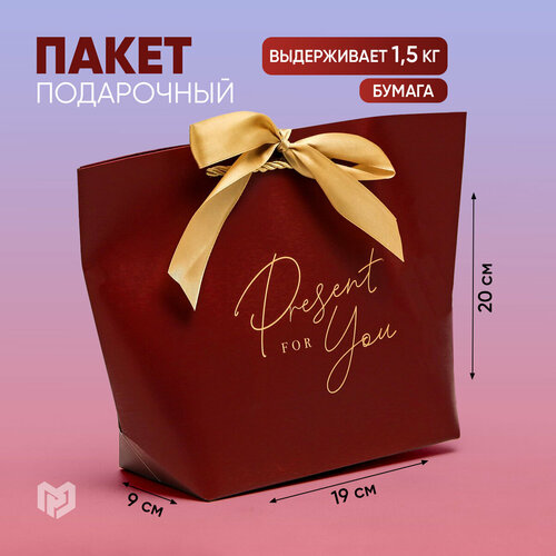 Пакет подарочный Дарите счастье Present for you, 19х20х9 см, красный фотография