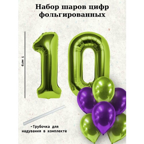 Набор шаров: цифры 10 лет + хром 10шт фотография