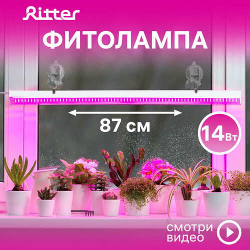 Фитолампа светодиодная для растений Т5 Ritter PLANTA, 14Вт, 880х23х34мм, провод 2м, выключатель на корпусе, цвет белый, фитосветильник для рассады линейный, светильник для комнатных цветов, 56297 9 фотография