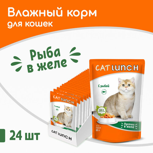 Влажный корм для кошек Cat Lunch с говядиной 24 шт. х 2040 г (кусочки в желе) фотография