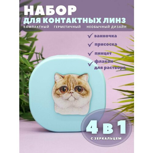 Контейнер для линз контактных, дорожный набор Purebred Cat green-ginger фотография