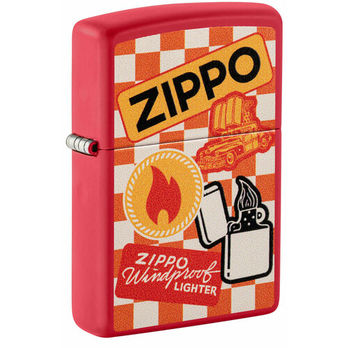 Зажигалка ZIPPO Retro Design с покрытием Red Matte, латунь/сталь, красная, матовая, 38x13x57 мм фотография