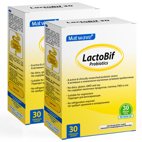 Matwave LactoBif Probiotics капс., 30 млрд КОЕ, 80 г, 30 шт., нейтральный, 2 уп. фотография