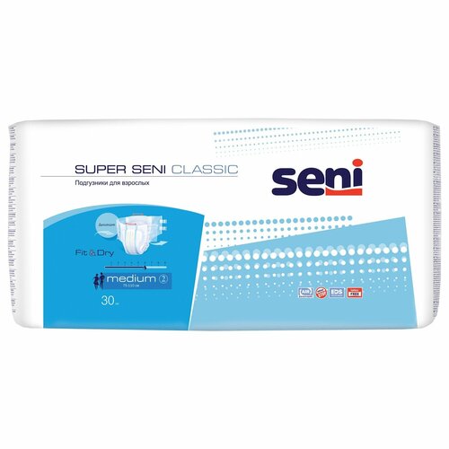 Подгузники для взрослых Super Seni Classic Medium (обхват 75-110 см), 30 шт. фотография