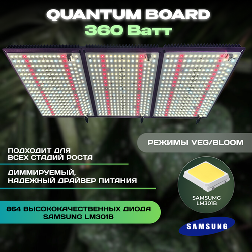 Фитосветильник Quantum Board 360 Ватт, диоды Samsung LM301B фитолампа для растений фотография