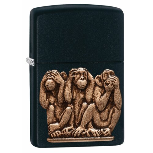 Оригинальная бензиновая зажигалка ZIPPO 29409 Three Monkeys с покрытием Black Matte - Три Обезьяны фотография