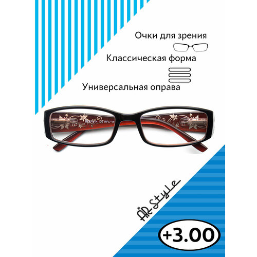 Очки для зрения +3.0 RFC-1176 (пластик) черно-красный / женские готовые очки для чтения с диоптриями +3.00 фотография