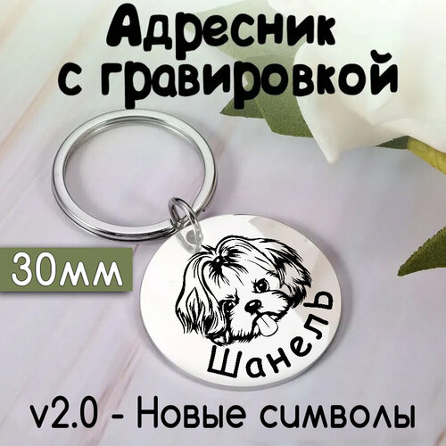 Адресник для собак и кошек с гравировкой, 30mm. Нерж сталь. Серебро зеркальный фотография