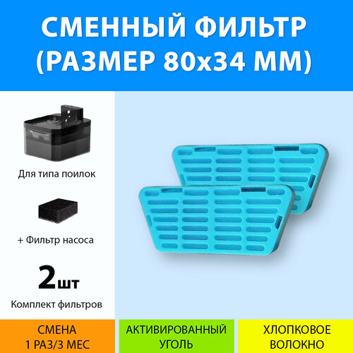 Фильтр для беспроводной автопоилки (2 шт.) сменный/запасной, размер фильтра 80x34 мм, форма трапеция, с активированным углем, с губкой в комплекте от MY PET`S GADGETS фотография