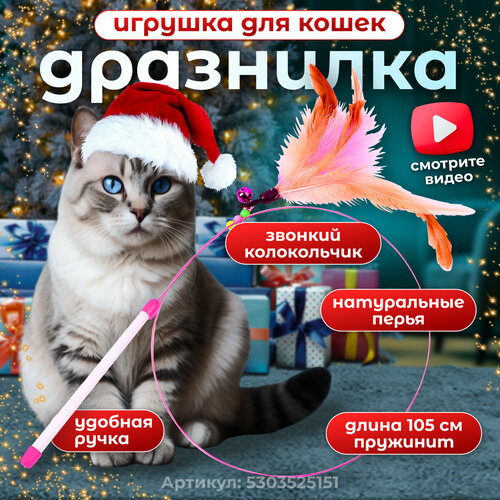 Игрушка для кошек интерактивная дразнилка с перьями для котят, кошек, котов фотография