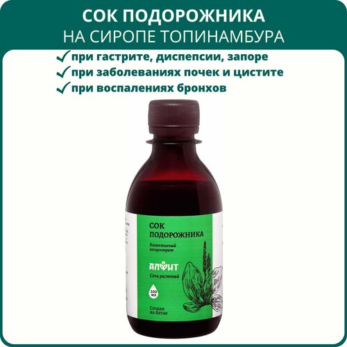 Сок подорожника на сиропе топинамбура, 200 мл. Отхаркивающее средство, при кашле, бронхите, цистите, гастрите, язве желудка фотография