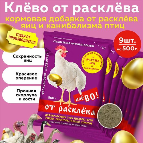 Комплект Кормовая добавка Клево от расклева для кур несушек, индеек, гусей, уток, 500г , 9 шт фотография