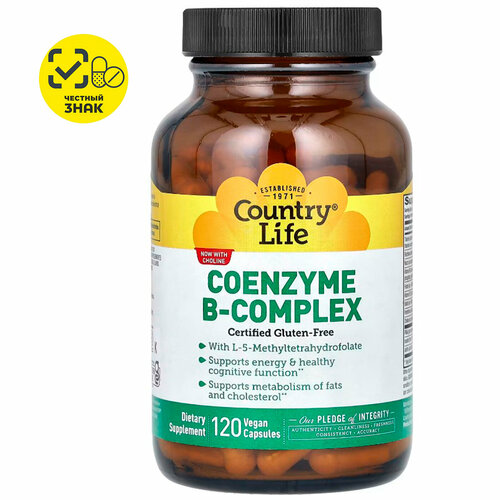 Country Life, Сoenzyme B-complex, комплекс витаминов группы B, 380 г, 120 капсул фотография