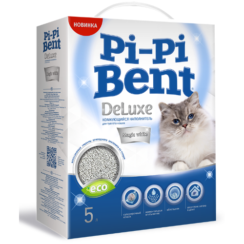 Комкующийся наполнитель для кошачьих туалетов Pi-Pi Bent DeLuxe Magic white, 5 л фотография