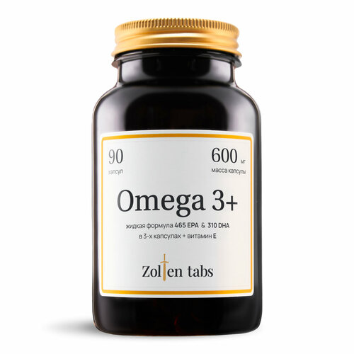 Omega 3 Zolten Tabs с витамином Е с высокой концентрацией рыбьего жира 90 капсул фотография