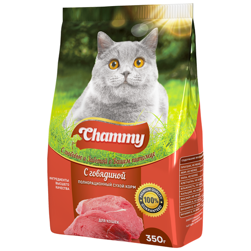 Сухой корм для кошек Chammy с говядиной 4 уп. х 4 шт. х 350 г фотография