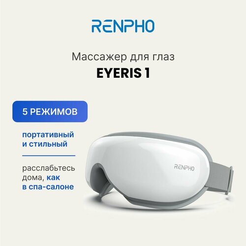 Массажер для глаз Renpho Eyeris 1 RF-EM001 электрический, с bluetooth, 5 режимами, подогревом и регулируемым ремешком, белый фотография