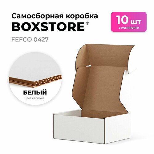 Самосборные картонные коробки BOXSTORE 0427 T24E МГК цвет: белый/бурый - 10 шт. внутренний размер 29x8x5 см 29х8х5 см упаковка: коробка фотография