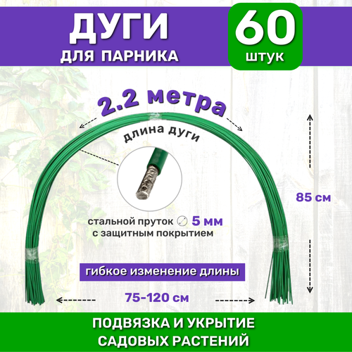 Дуги металлические в ПВХ, пруток d-6 мм, длина 2.2 м (в комплекте 60 дуг) фотография