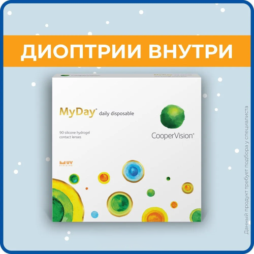 Контактные линзы CooperVision MyDay daily disposable, 90 шт., R 8,4, D -2,25, прозрачный, 1 уп. фотография