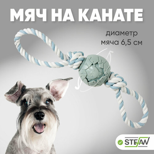 Игрушка для собак мяч на канате Шпагат STEFAN (Штефан), 6,5х6,5х39, голубой, BP5215 фотография