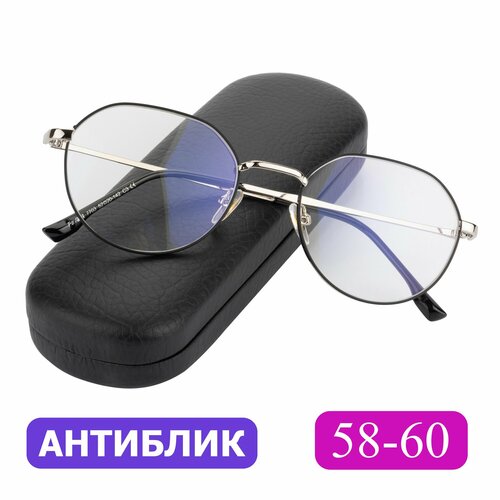 Готовые очки 58-60 круглые антибликовые женские для чтения (+3.50) FAVARIT 7703 C2, цвет серебристый, антиблик, с футляром, РЦ 58-60 фотография