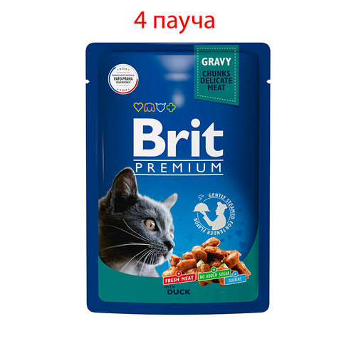 фотография Пауч Brit Premium для взрослых кошек утка в соусе 85гр, 4шт, купить за 415 р