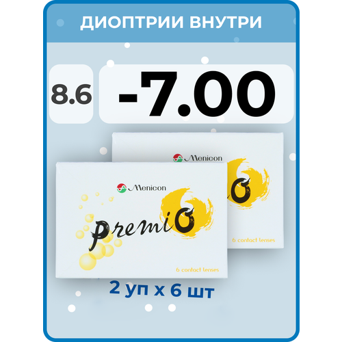 Контактные линзы Menicon Premio, 12 шт., R 8,6, D -7, бесцветный, 2 уп. фотография