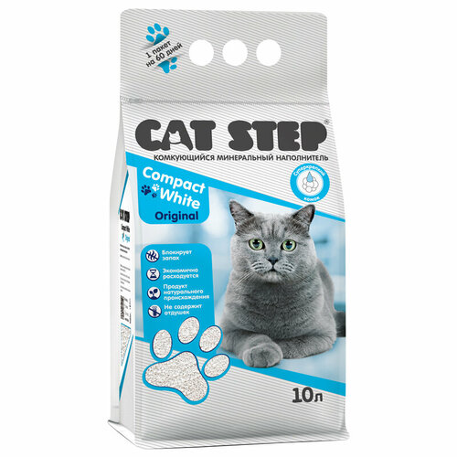 фотография Наполнитель комкующийся минеральный CAT STEP Compact White Original, 10 л, купить за 1144 р