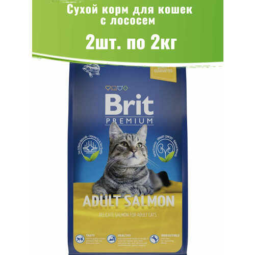 Brit Premium 2шт по 2кг Cat Adult Salmon корм для кошек с лососем фотография