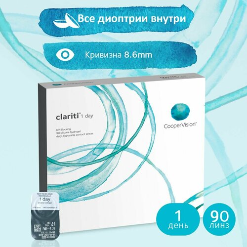 Контактные линзы CooperVision Clariti 1 day, 90 шт., R 8,6, D -0,5, 1 уп. фотография