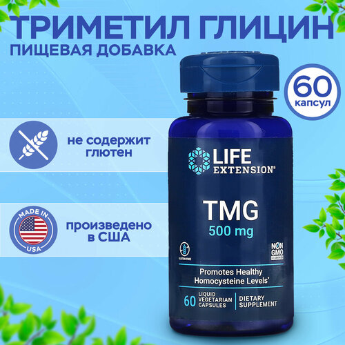 Триметил глицин 500 мг. Life Extension TMG 60 капсул фотография